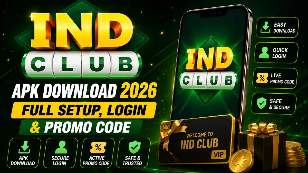 Ind Club APK download guide showing the official download link, login process, and promo code status for Indian users