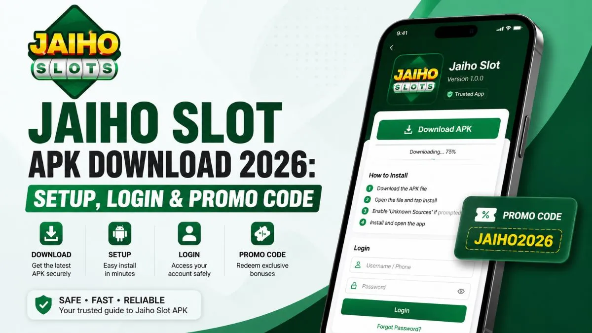 Jaiho Slot APK download guide showing the official download link, login process, and promo code status for Indian users