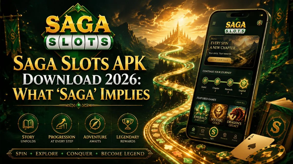 Saga Slots APK download guide showing the official download link, login process, and promo code status for Indian users