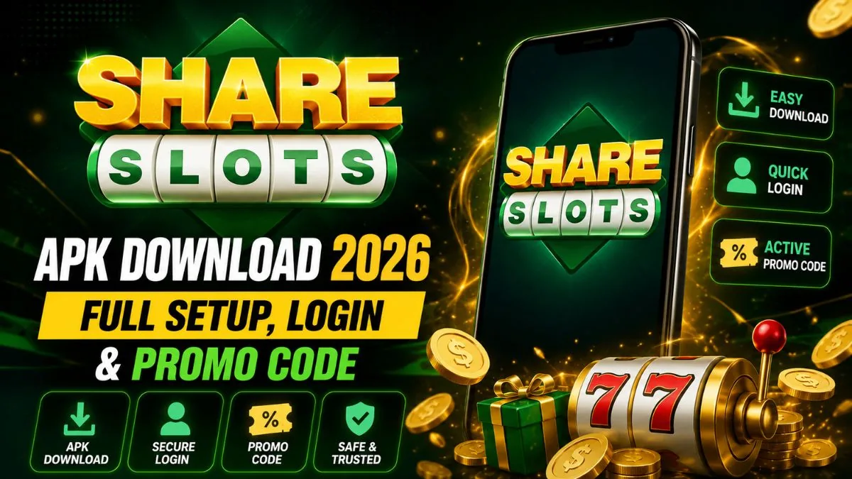 Share Slots APK download guide showing the official download link, login process, and promo code status for Indian users